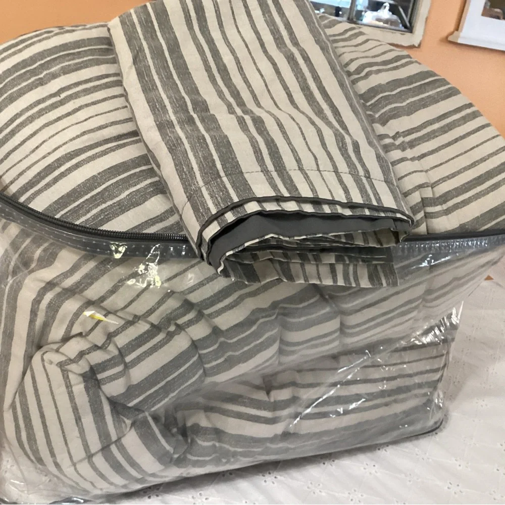 Threshold Rangeley Gray and White Striped Comforter